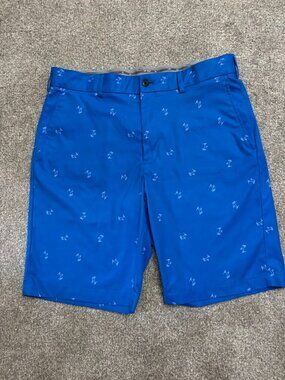 Walter Hagen Men’s HydroDri Stretch Performance Shorts, Blue Palm Trees. Size 34